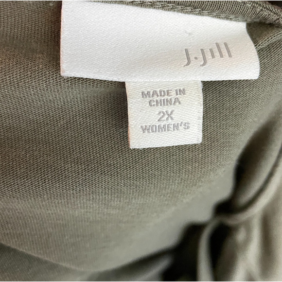 Women 2X J.Jill Floral Embroidered Cotton Blend Long Sleeve Green Crewneck Shirt - Picture 4 of 5